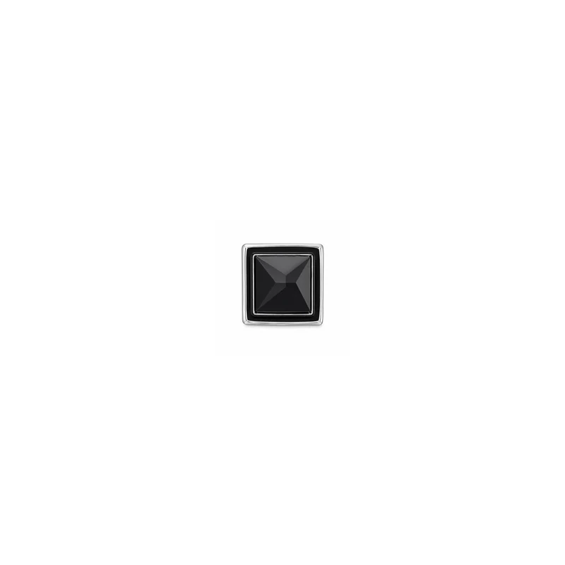 Men's Rhodium Plated Silver & Black Glass Single Stud Earring