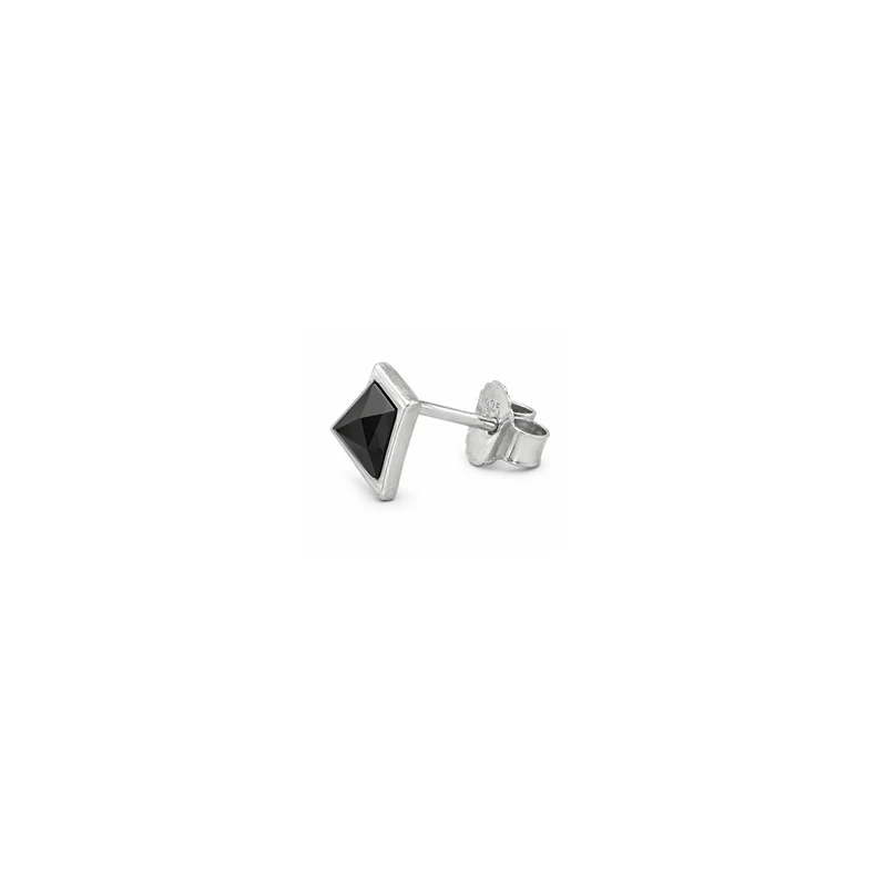 Men's Rhodium Plated Silver & Black Glass Single Stud Earring