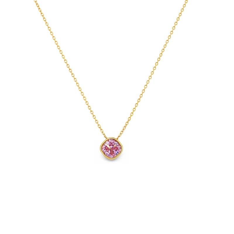 Gold Plated and Pink CZ October Birthstone Pendant Necklace
