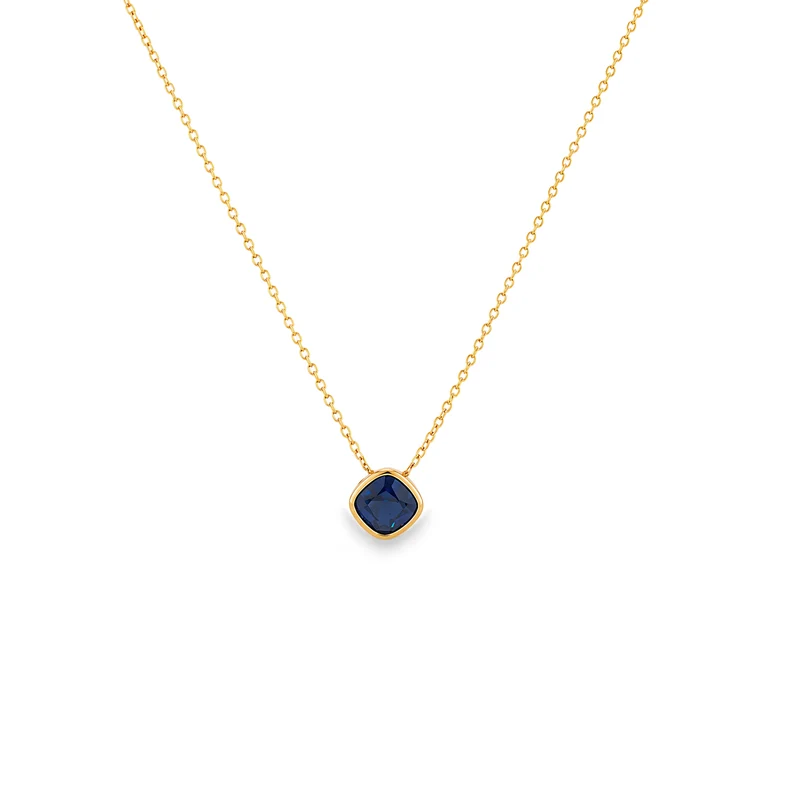 Gold Plated and Sapphire Blue CZ September Birthstone Pendant Necklace
