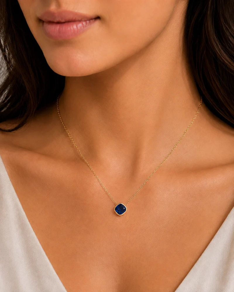 Gold Plated and Sapphire Blue CZ September Birthstone Pendant Necklace