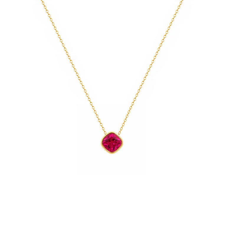 Gold Plated and Ruby Red CZ July Birthstone Pendant Necklace