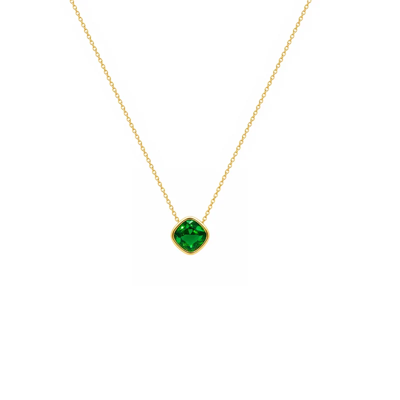 Gold Plated and Emerald Green CZ May Birthstone Pendant Necklace