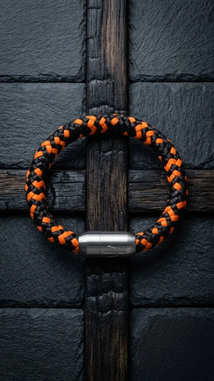 Nautic Force – Inferno Wave | Segeltauarmband Herren Orange Schwarz 8mm