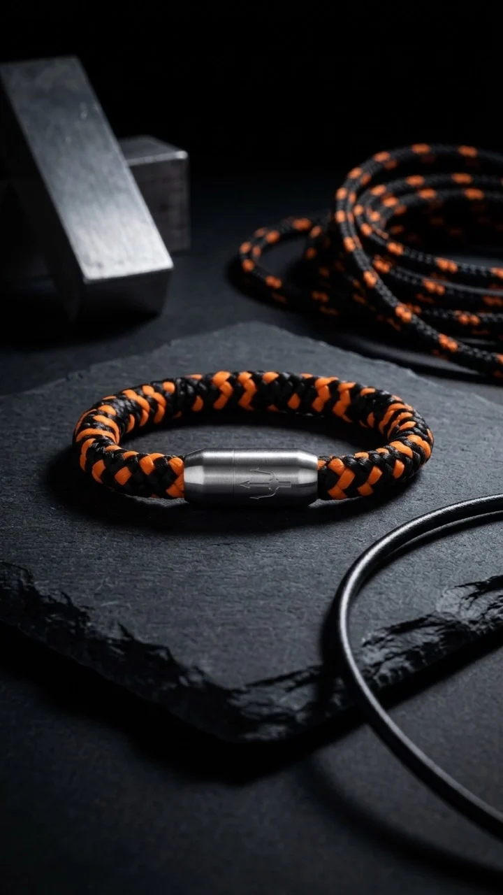 Nautic Force – Inferno Wave | Segeltauarmband Herren Orange Schwarz 8mm