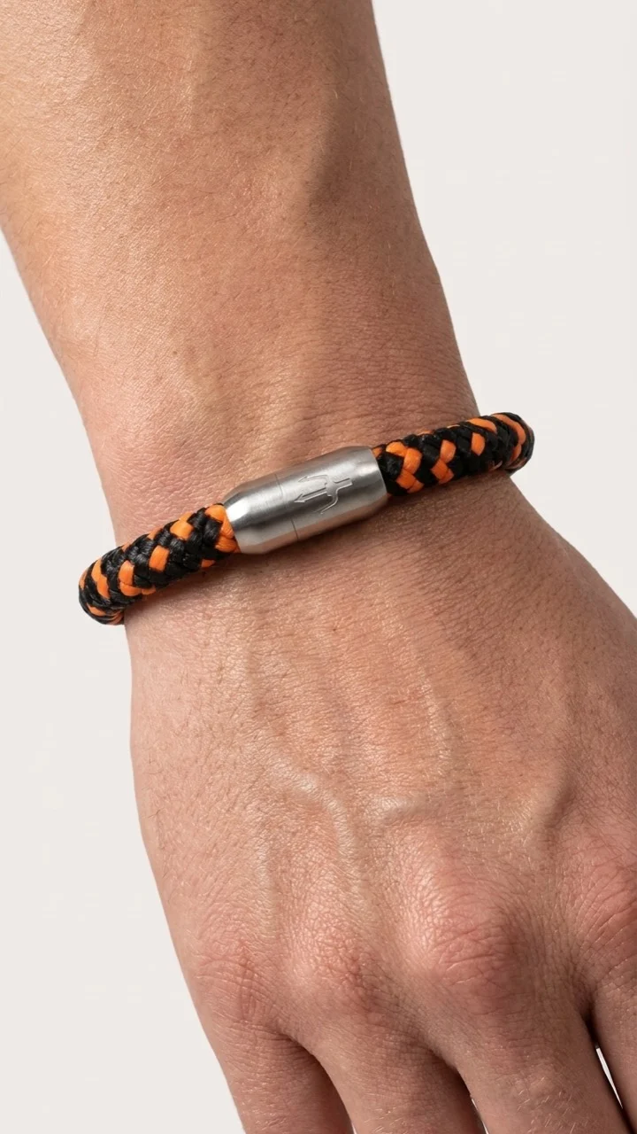 Nautic Force – Inferno Wave | Segeltauarmband Herren Orange Schwarz 8mm