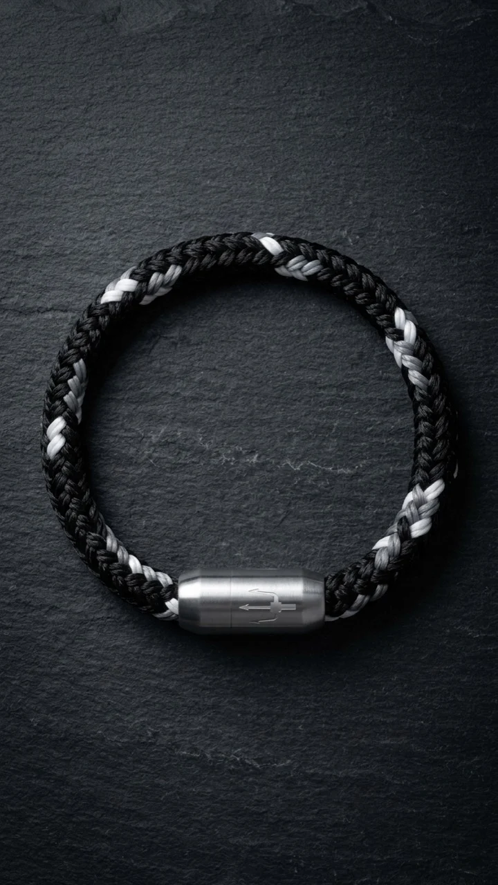 Nautic Force – Monochrome Wave | Segeltauarmband Herren Schwarz Weiß 8mm