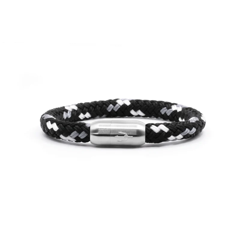 Nautic Force – Monochrome Wave | Segeltauarmband Herren Schwarz Weiß 8mm