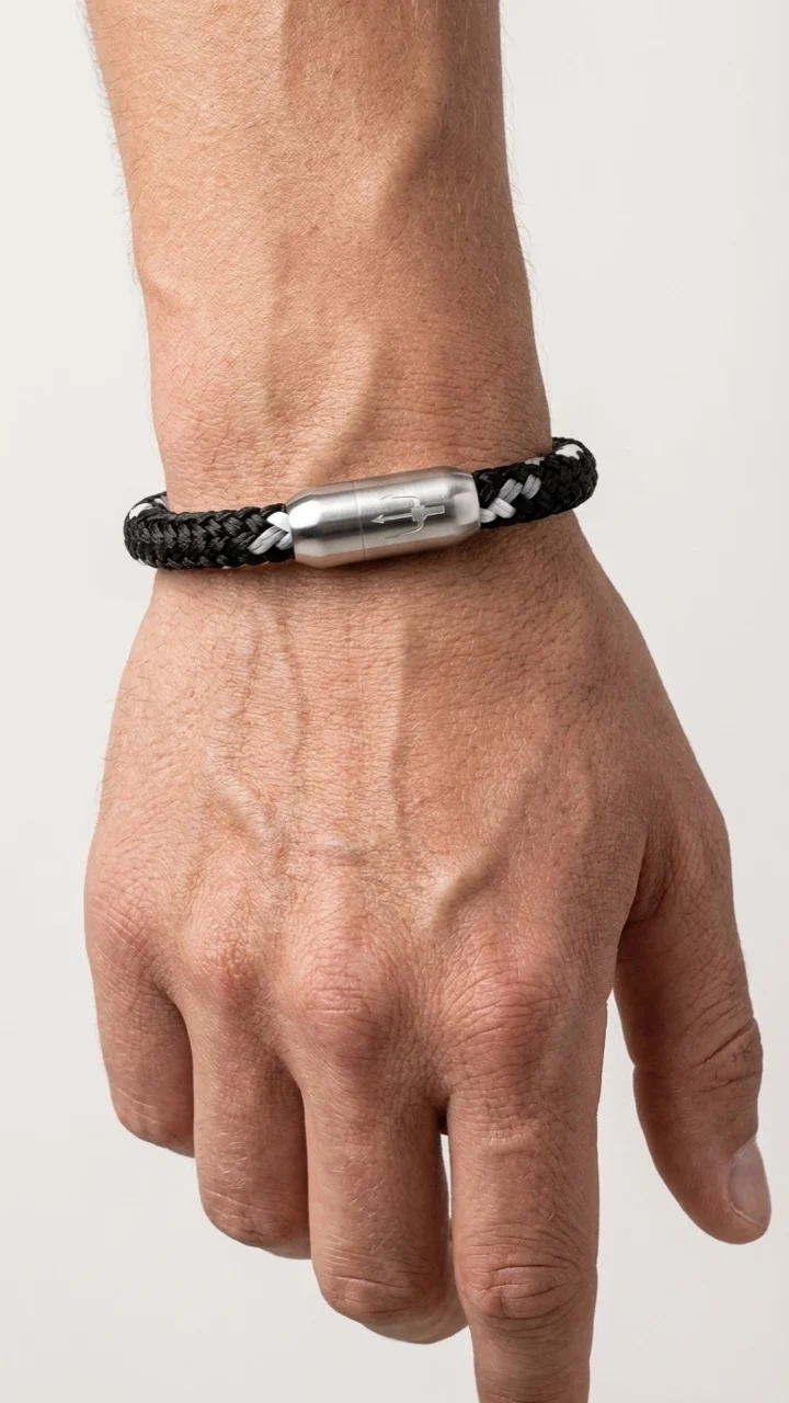 Nautic Force – Monochrome Wave | Segeltauarmband Herren Schwarz Weiß 8mm