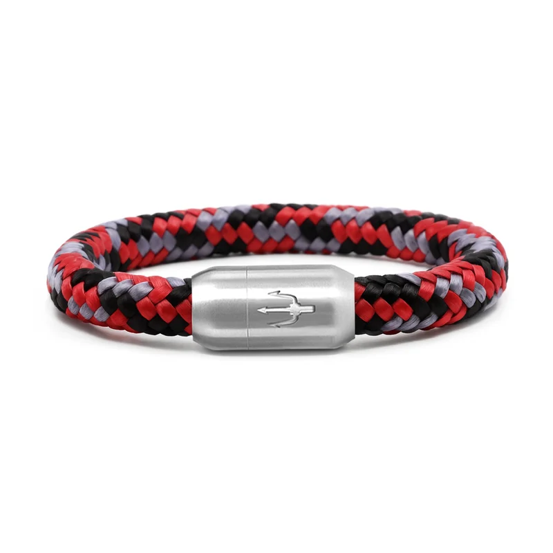 Nautic Force – Volcano Pulse | Segeltauarmband Herren Rot Schwarz 8mm