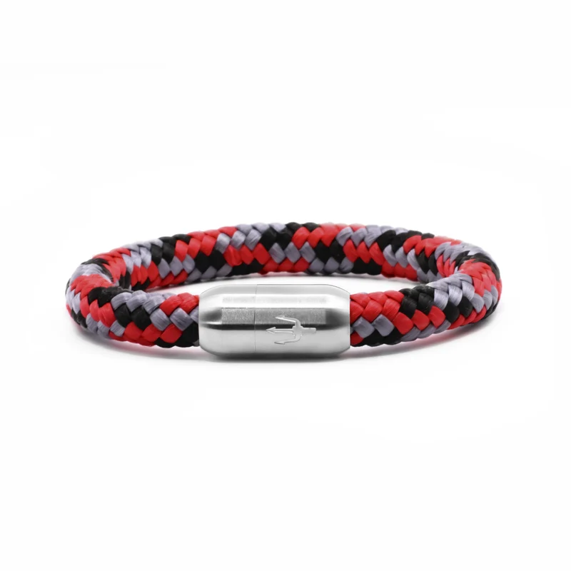 Nautic Force – Volcano Pulse | Segeltauarmband Herren Rot Schwarz 8mm