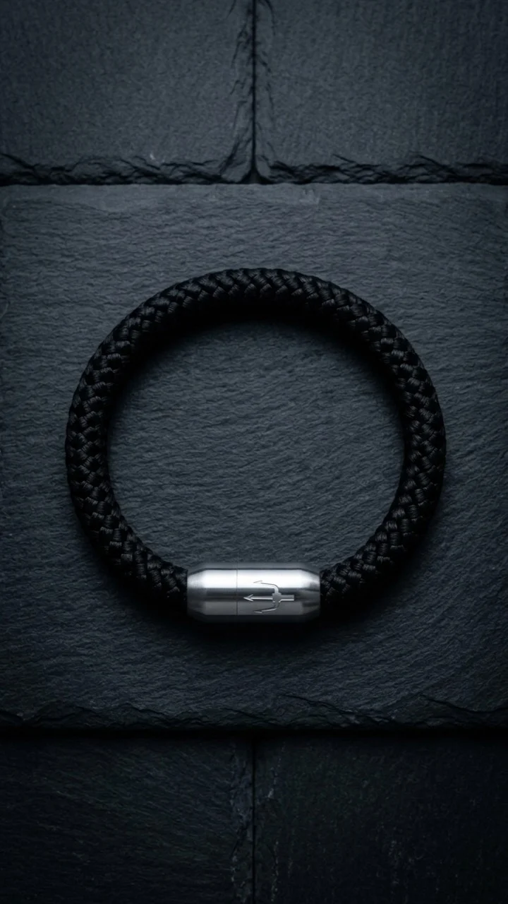 Nautic Force – Midnight Steel | Segeltauarmband Herren Schwarz 8mm