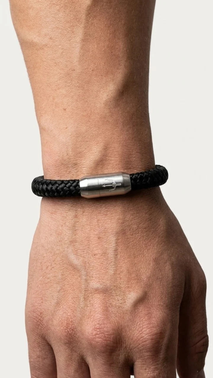 Nautic Force – Midnight Steel | Segeltauarmband Herren Schwarz 8mm