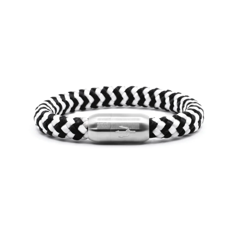 Nautic Force – Zebra Tide | Segeltauarmband Herren Schwarz Weiß 8mm