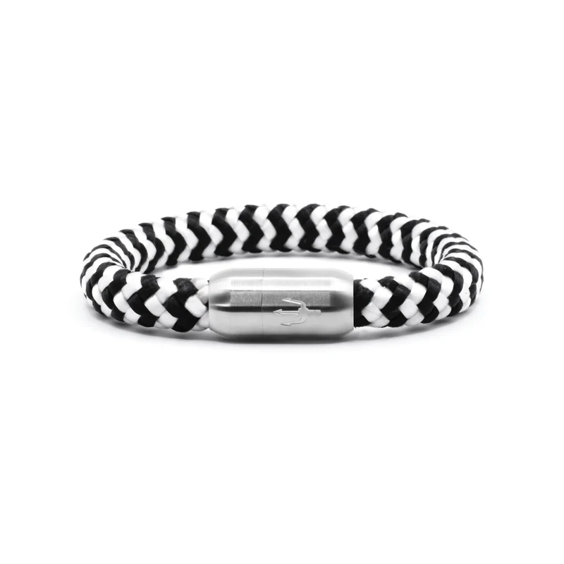 Nautic Force – Zebra Tide | Segeltauarmband Herren Schwarz Weiß 8mm