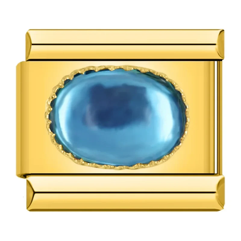 Blauer Stein auf Gold/Silber