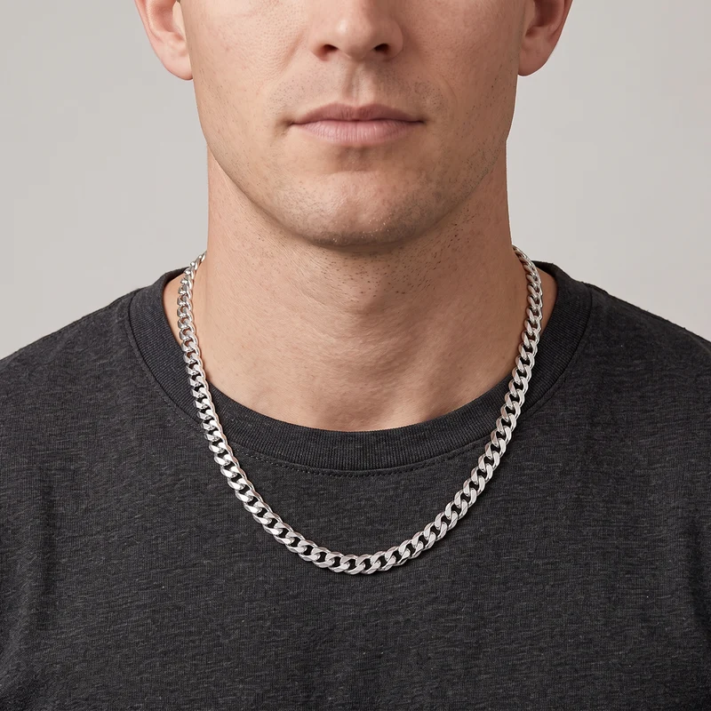 Men's Silver Diamond-Cut Curb Link Chain Necklace