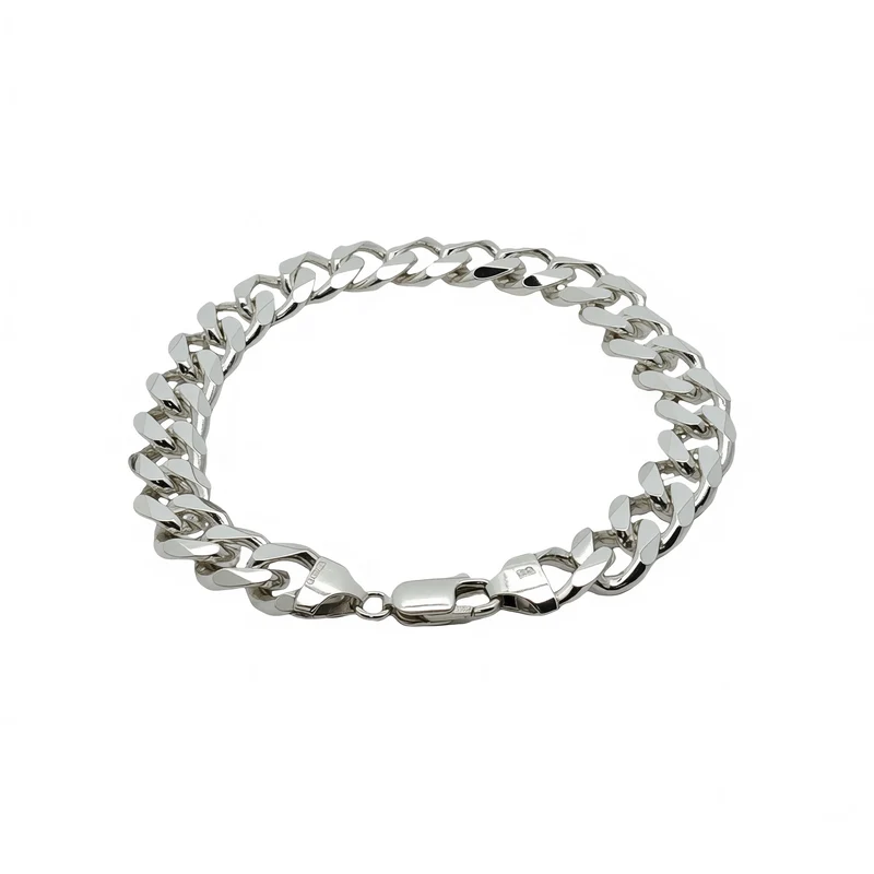 Men's Silver Heavy Diamond-Cut Curb Link Chain Bracelet, 21cm