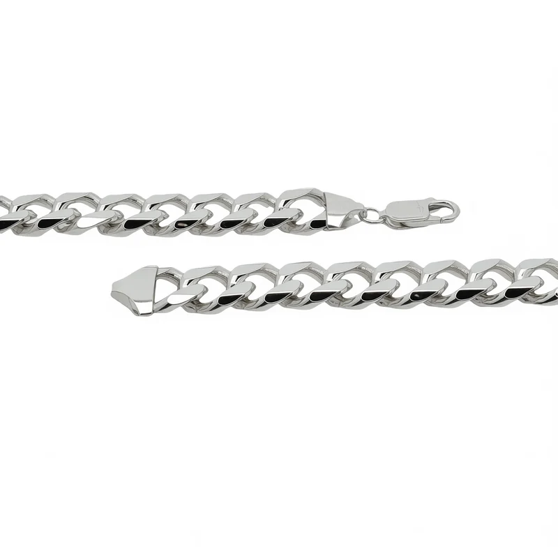 Men's Silver Heavy Diamond-Cut Curb Link Chain Bracelet, 21cm