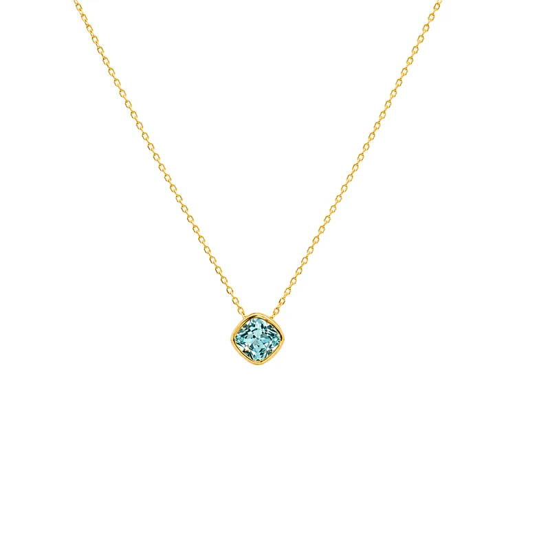 Gold Plated and Aquamarine CZ March Birthstone Pendant Necklace