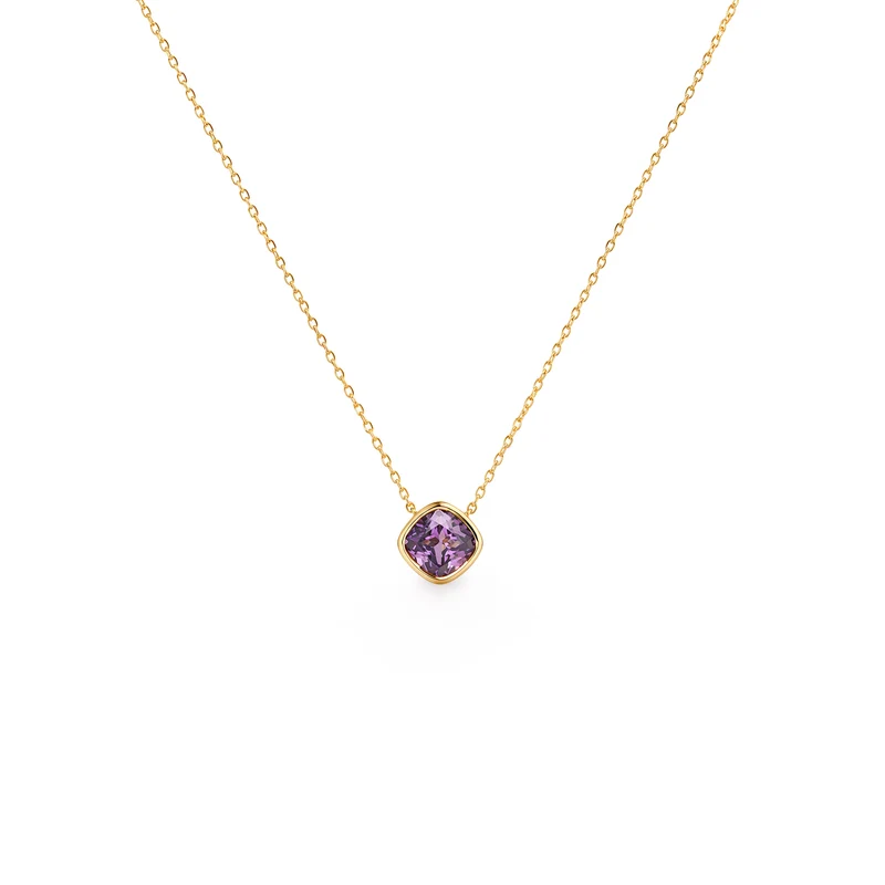 Gold Plated and Amethyst CZ February Birthstone Pendant Necklace