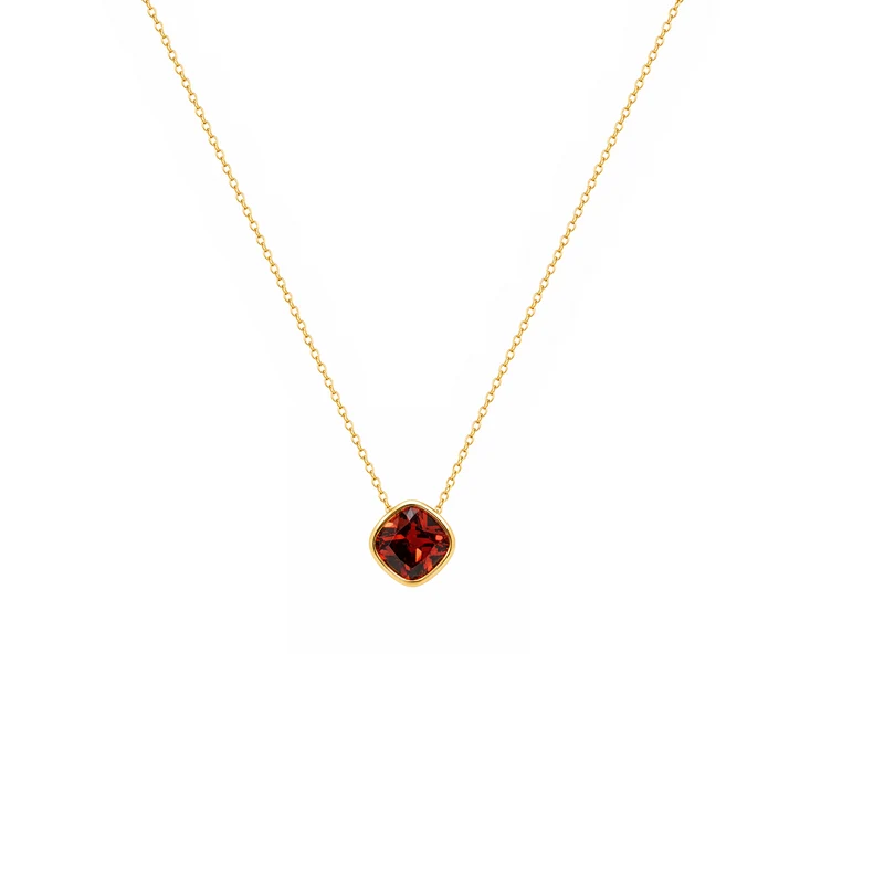 Gold Plated and Red Garnet CZ January Birthstone Pendant Necklace