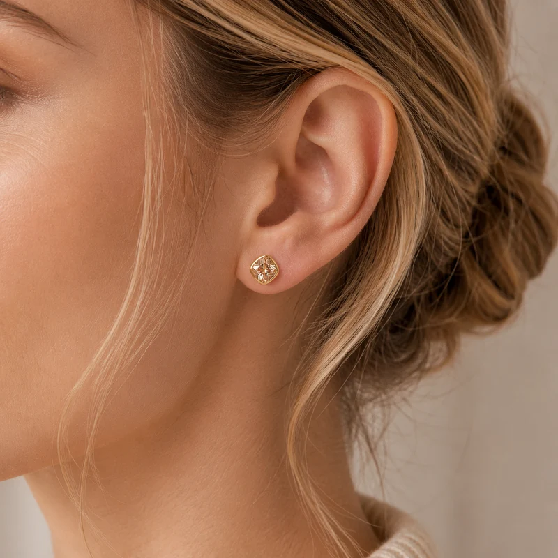 Gold Plated and Champagne CZ November Birthstone Stud Earrings