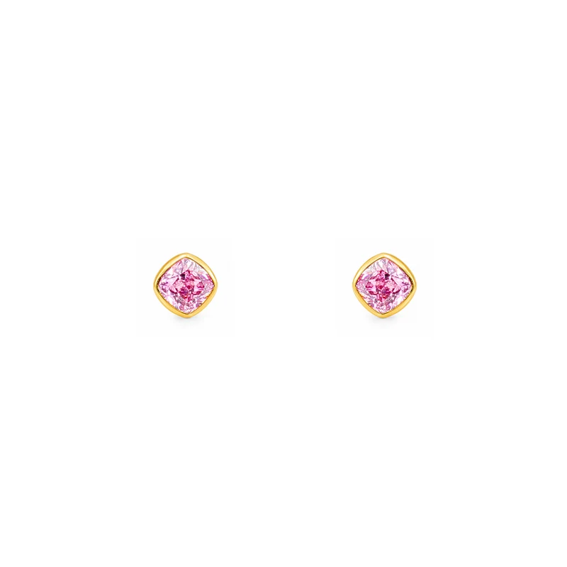 Gold Plated and Pink CZ October Birthstone Stud Earrings