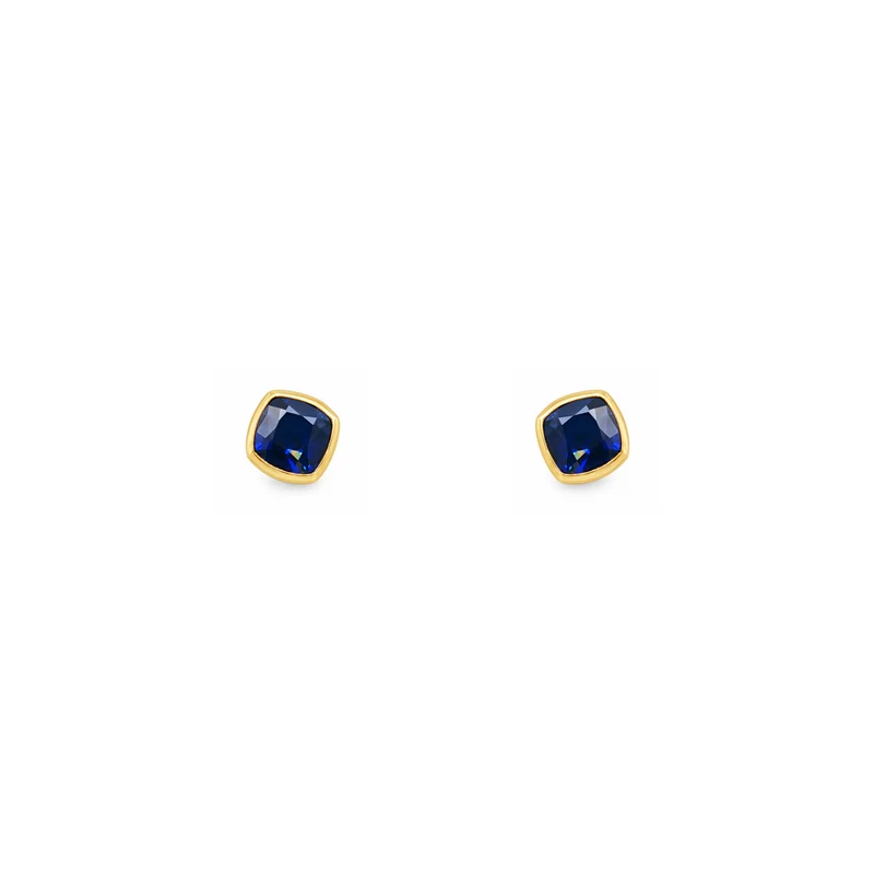 Gold Plated and Sapphire Blue CZ September Birthstone Stud Earrings