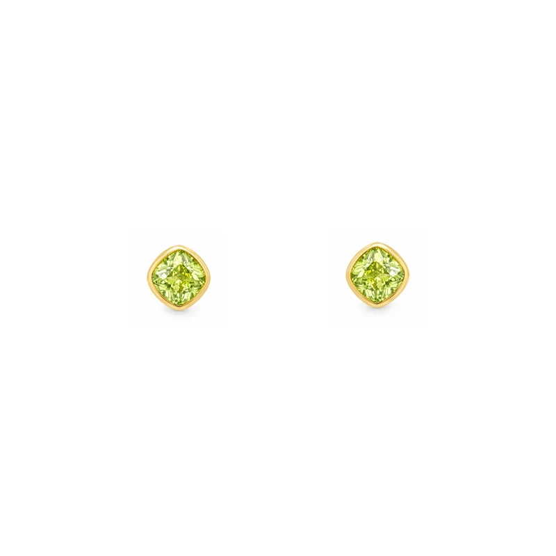 Gold Plated and Peridot Green CZ August Birthstone Stud Earrings