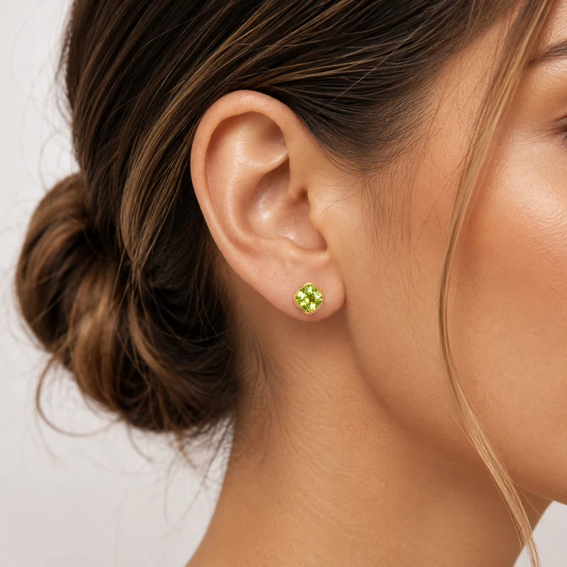Gold Plated and Peridot Green CZ August Birthstone Stud Earrings