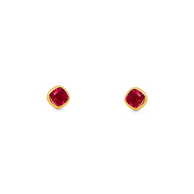 Gold Plated and Ruby Red CZ July Birthstone Stud Earrings