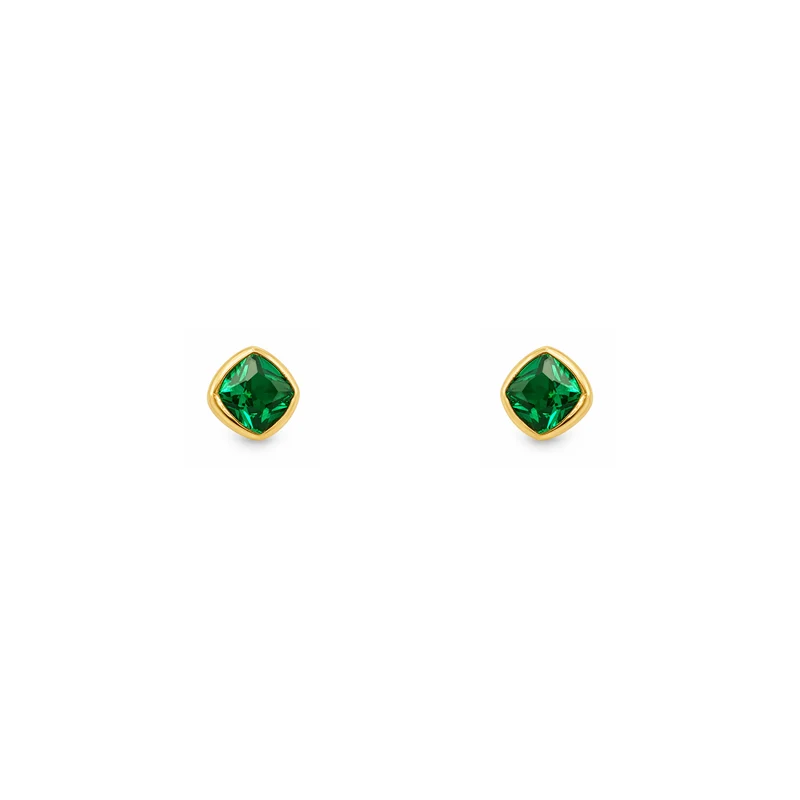 Gold Plated and Emerald Green CZ May Birthstone Stud Earrings