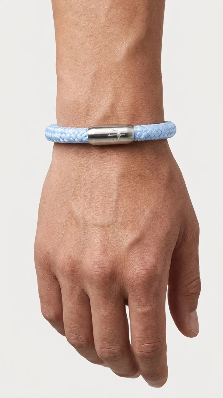 Nautic Force – Crystal Wave | Segeltauarmband Herren Babyblau 8mm