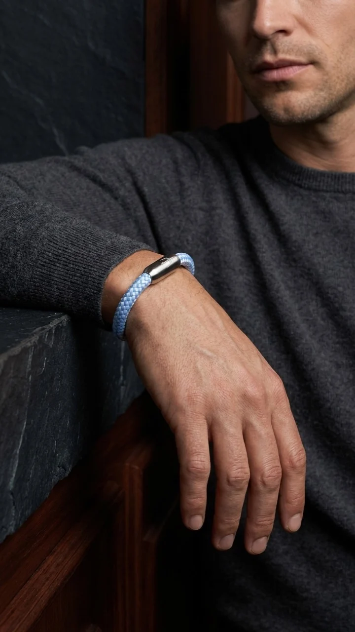 Nautic Force – Crystal Wave | Segeltauarmband Herren Babyblau 8mm
