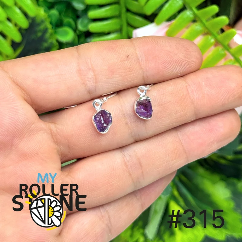 Ohrringe aus rohem Amethyst und Silber #E315