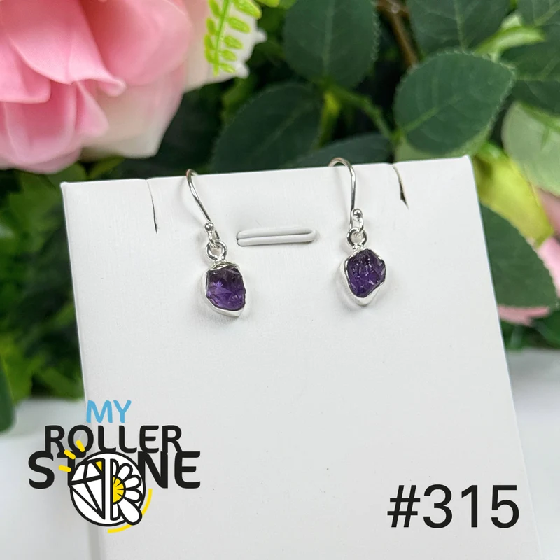 Ohrringe aus rohem Amethyst und Silber #E315