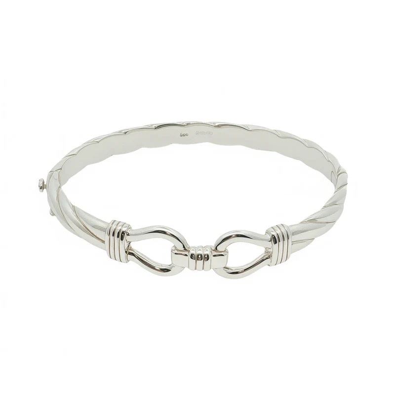 Solid Silver Twisted Double Loop Rope Bangle