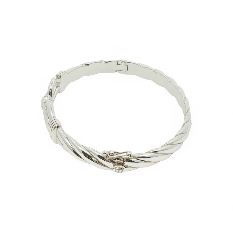 Solid Silver Twisted Double Loop Rope Bangle