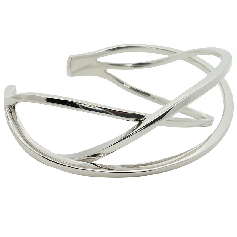 Solid Silver Open Intertwined Crossover Bangle