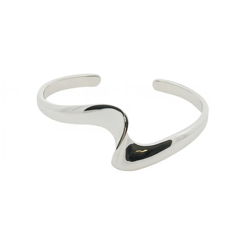 Solid Silver Sculptual Wave Bangle