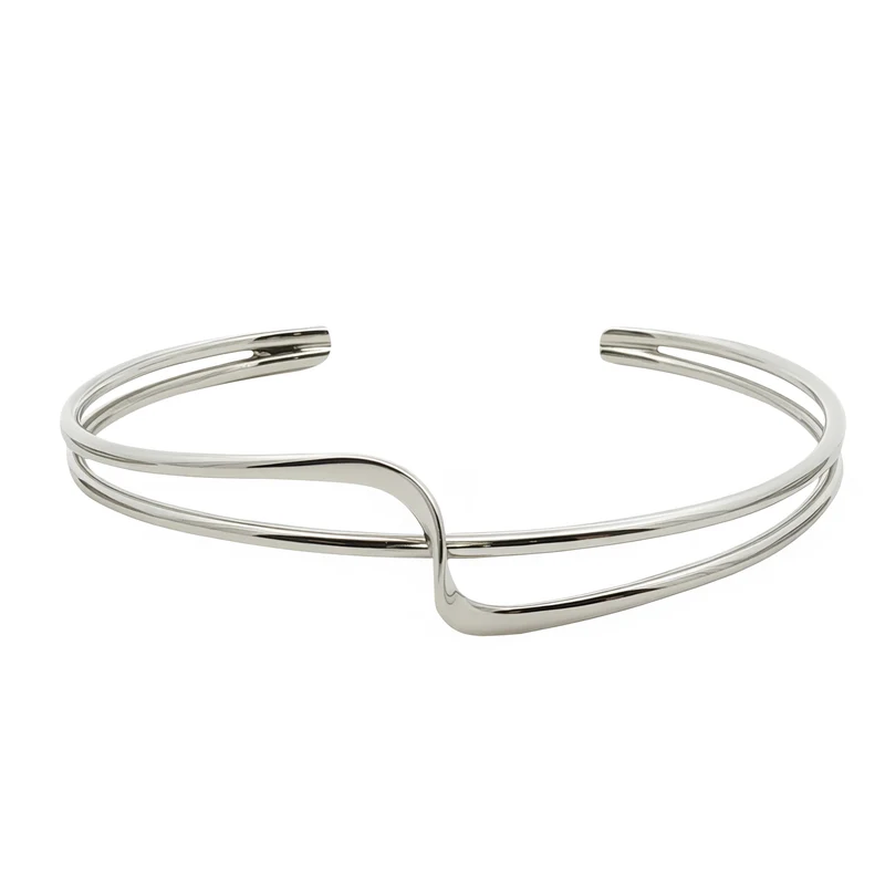 Solid Silver Double Wave Bangle