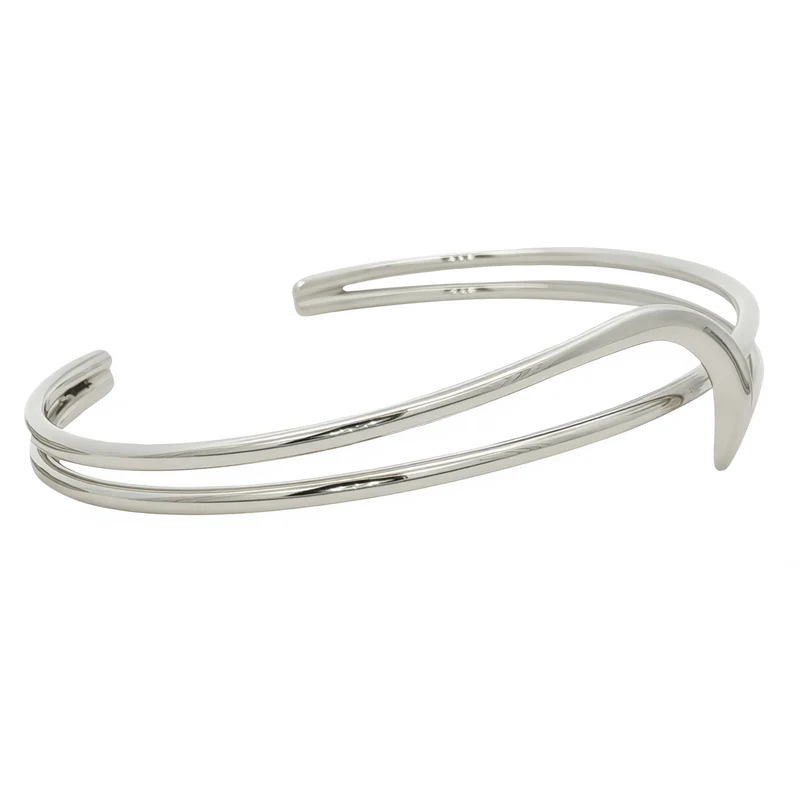 Solid Silver Double Wave Bangle