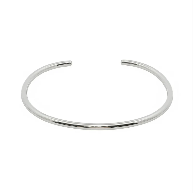 Solid Silver Polished Open Bangle