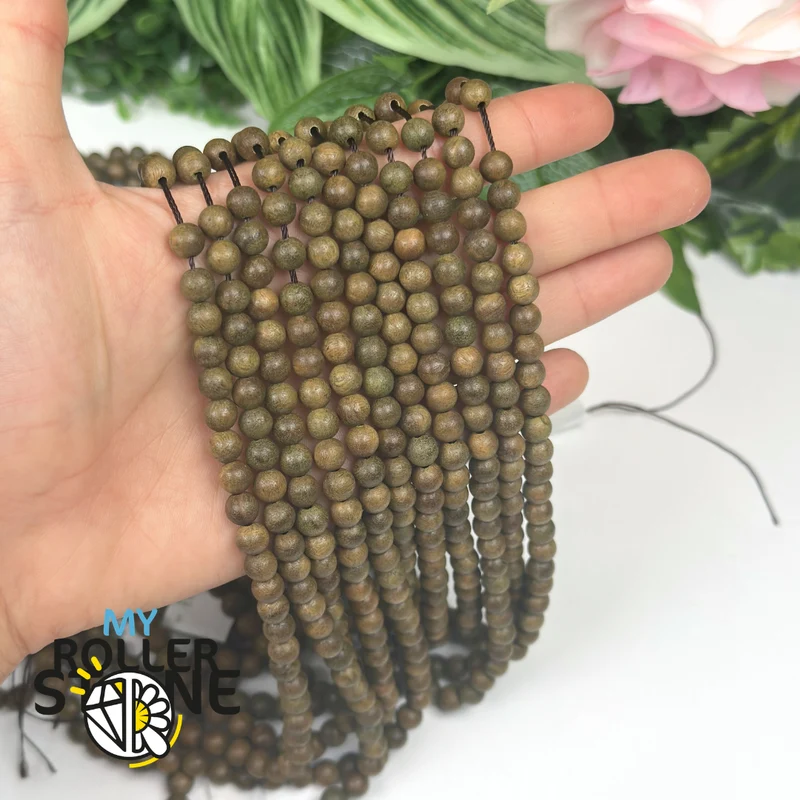 6 mm grüne Sandelholzperle