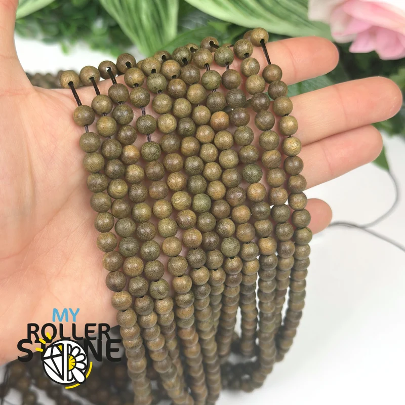 6 mm grüne Sandelholzperle