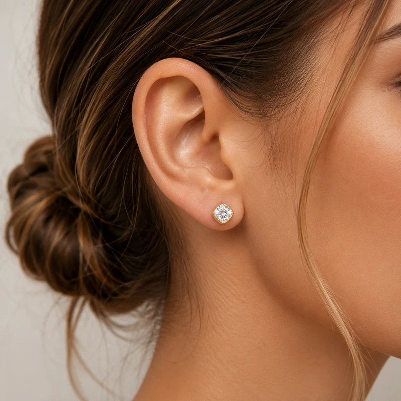 Gold Plated and Clear CZ April Birthstone Stud Earrings