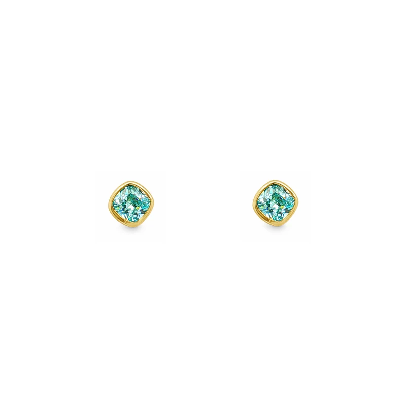 Gold Plated and Aquamarine CZ March Birthstone Stud Earrings