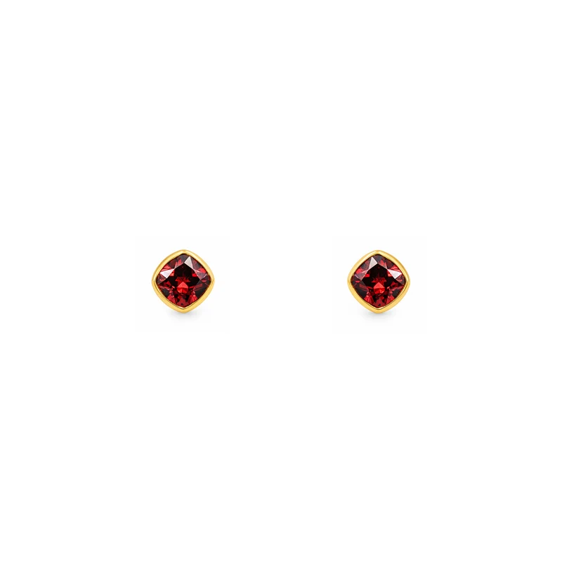 Gold Plated and Red Garnet CZ January Birthstone Stud Earrings