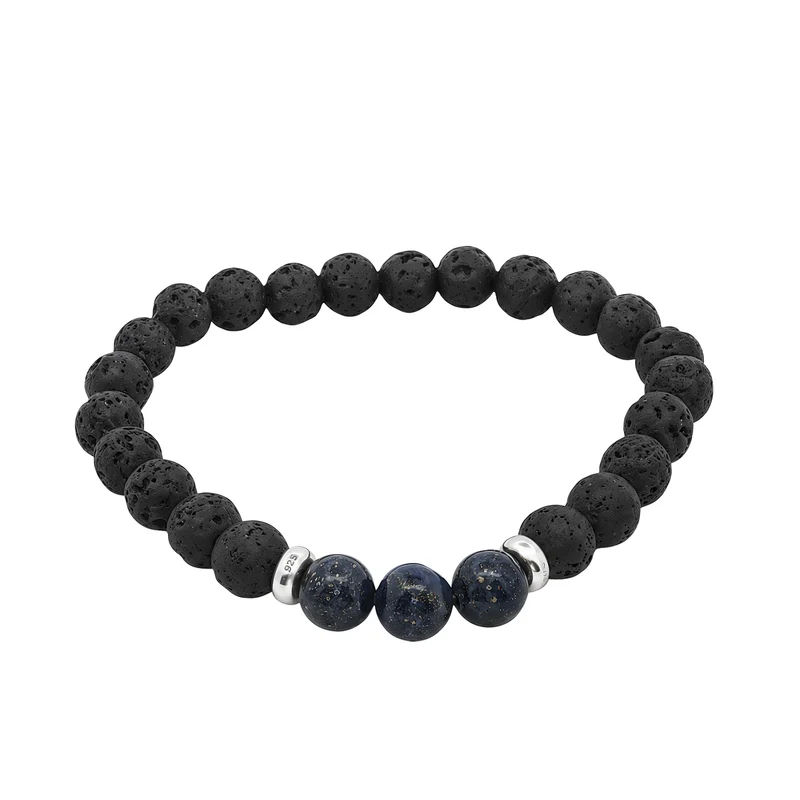 Men's Blue Lapis and Lava Beaded Bracelet, 22cm
